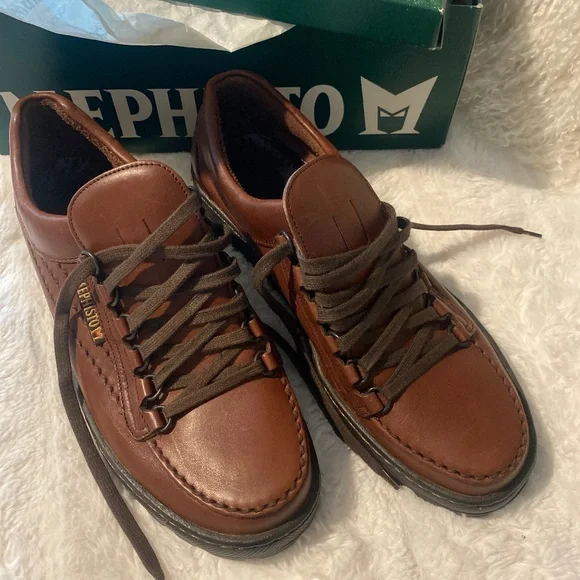 NEW MEPHISTO MENS LEATHER BROWN SHOES SIZE 9 - Picture 1 of 8